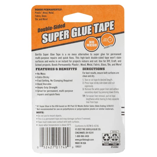 Gorilla® 20ft. Double-Sided Super Glue Tape